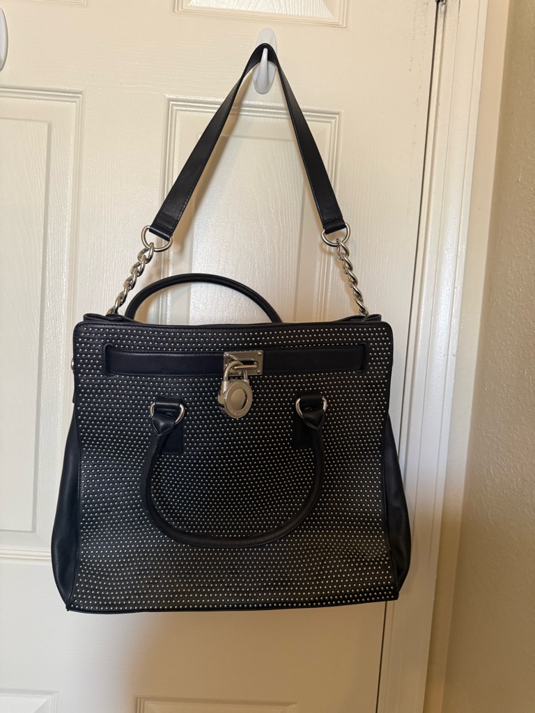 Michael Kors Black Studded Leather Bag With Chain Strap